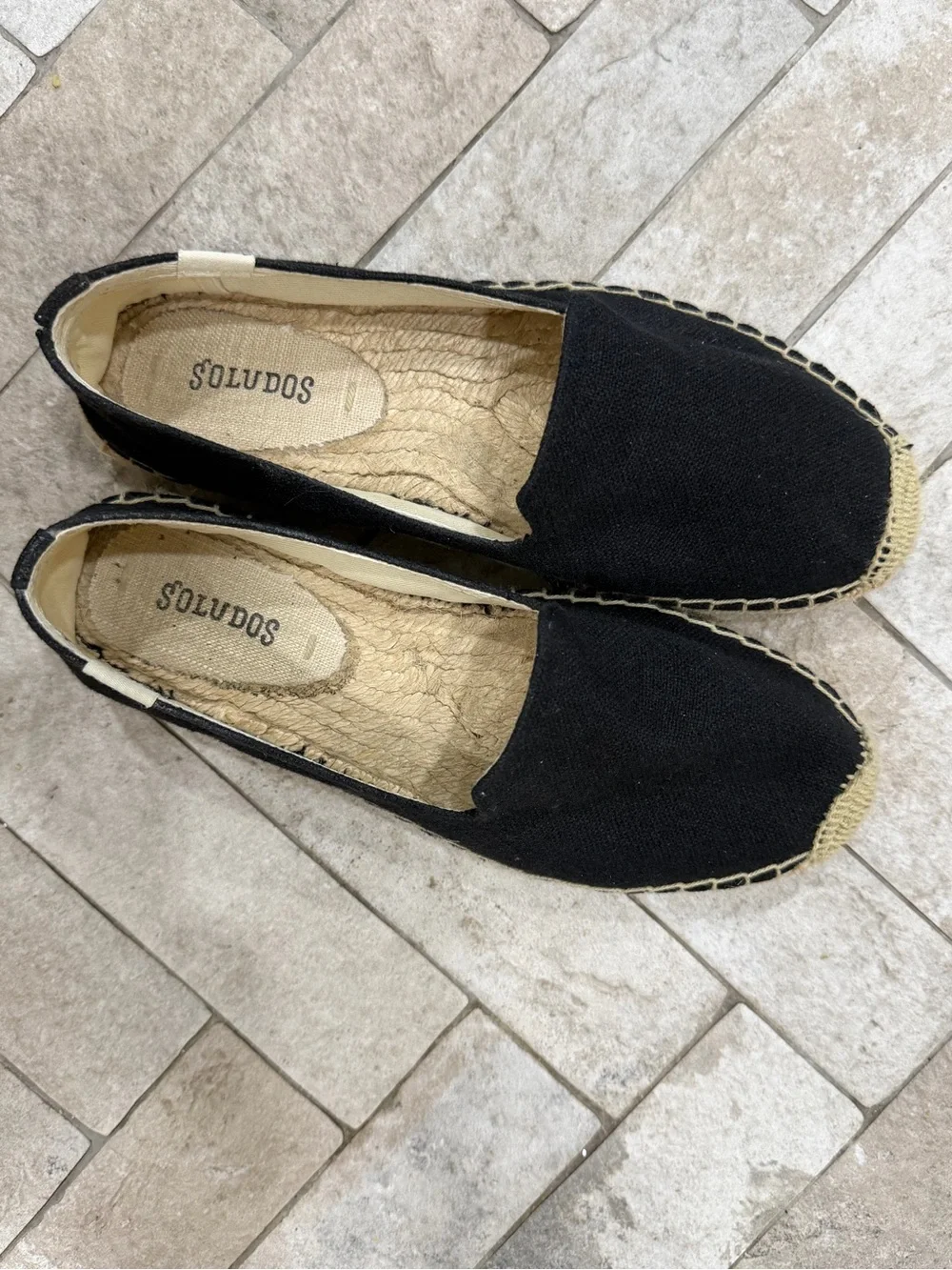 Saludos Black Canvas Espadrille Flats with Jute Trim